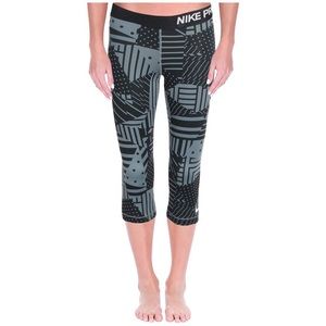 Nike Pro Dri Fit Black & Gray Patterned Compression Capri Exercise Pants Size S